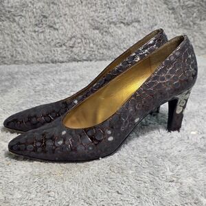 OLD VTG Stuart Weitzman Pumps Bronze Reptile Embossed Pointed Toe Women 8 WIDE